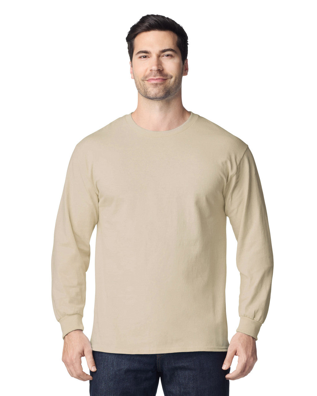 Gildan G240 Ultra Cotton Long Sleeve T-Shirt - Sand - model front