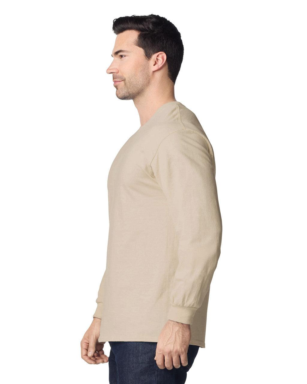 Gildan G240 Ultra Cotton Long Sleeve T-Shirt - Sand - model side