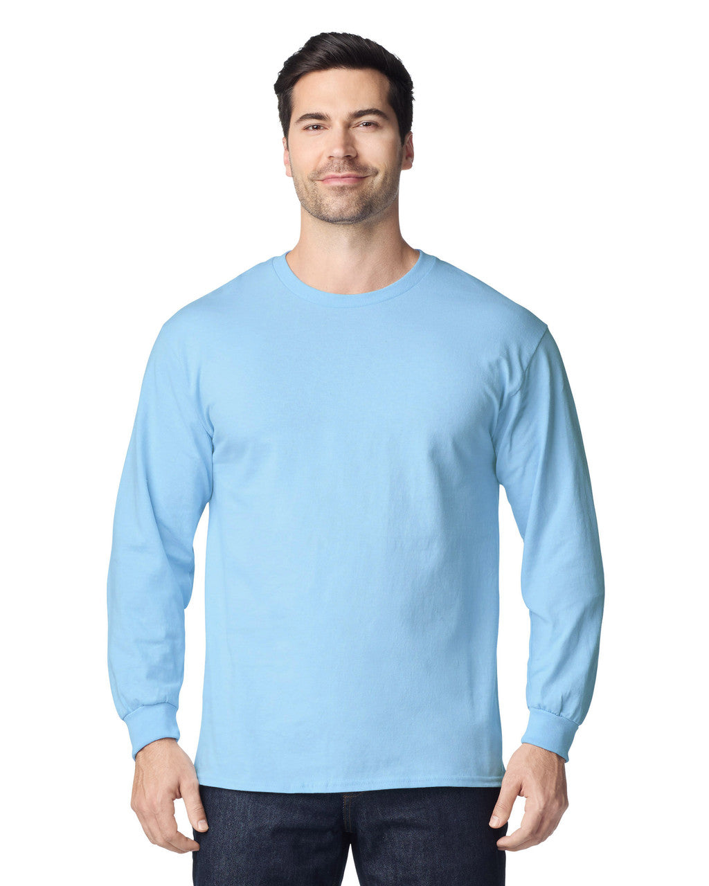Gildan G240 Ultra Cotton Long Sleeve T-Shirt - Light Blue - model front