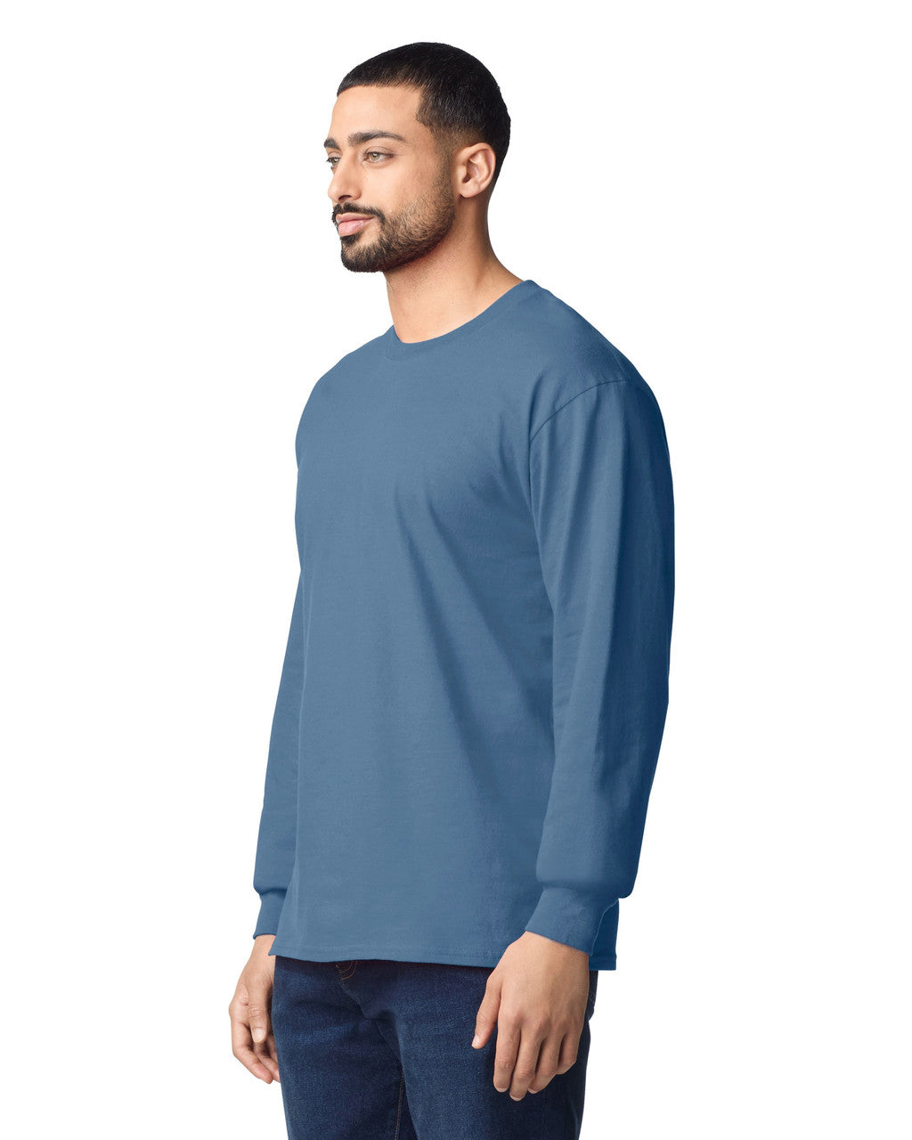 Gildan G240 Ultra Cotton Long Sleeve T-Shirt - Indigo Blue - model side