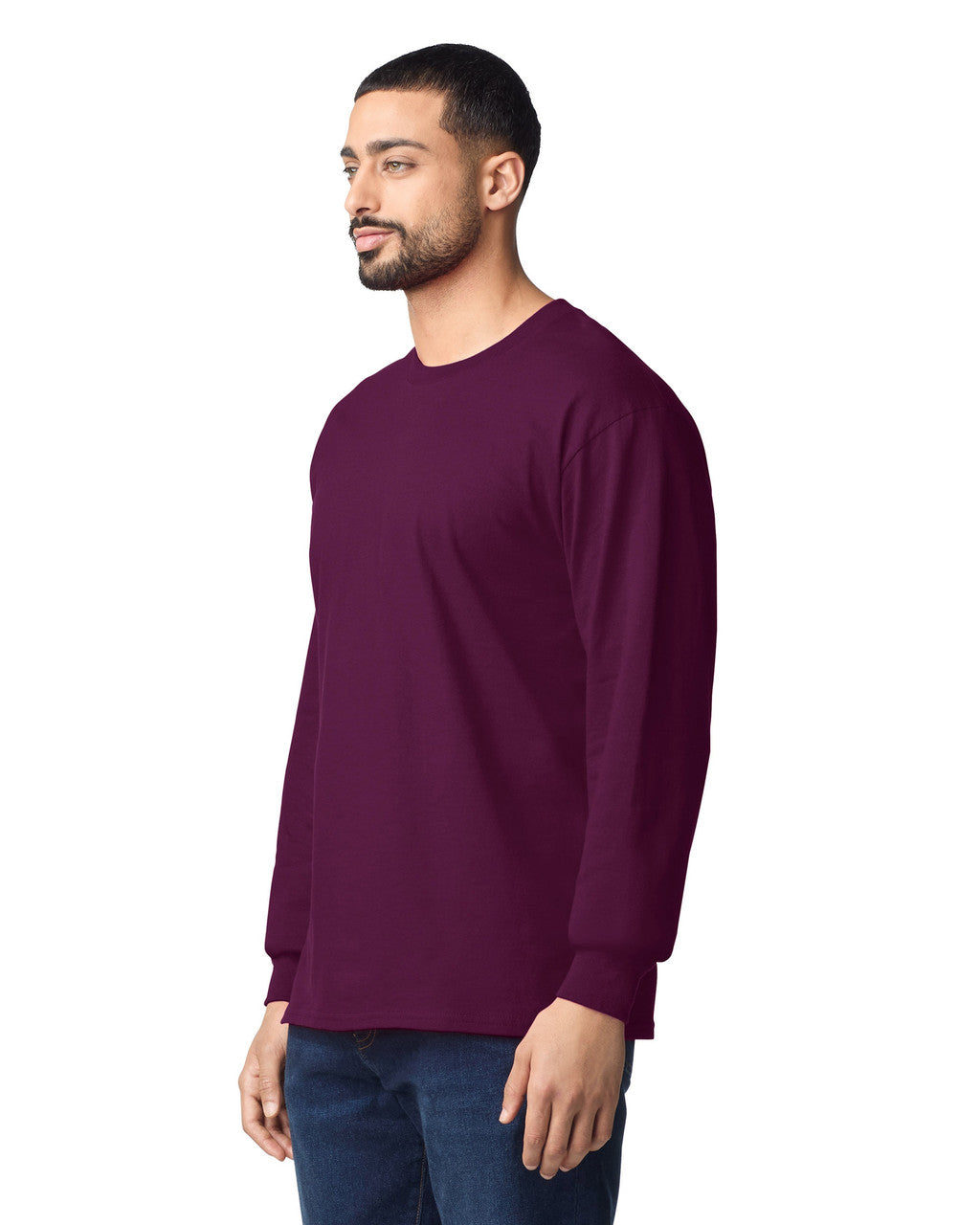 Gildan G240 Ultra Cotton Long Sleeve T-Shirt - Maroon - model side