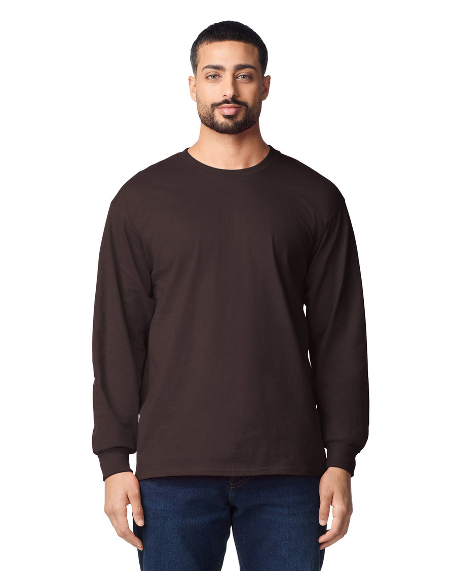 Gildan G240 Ultra Cotton Long Sleeve T-Shirt - Dark Chocolate - model front