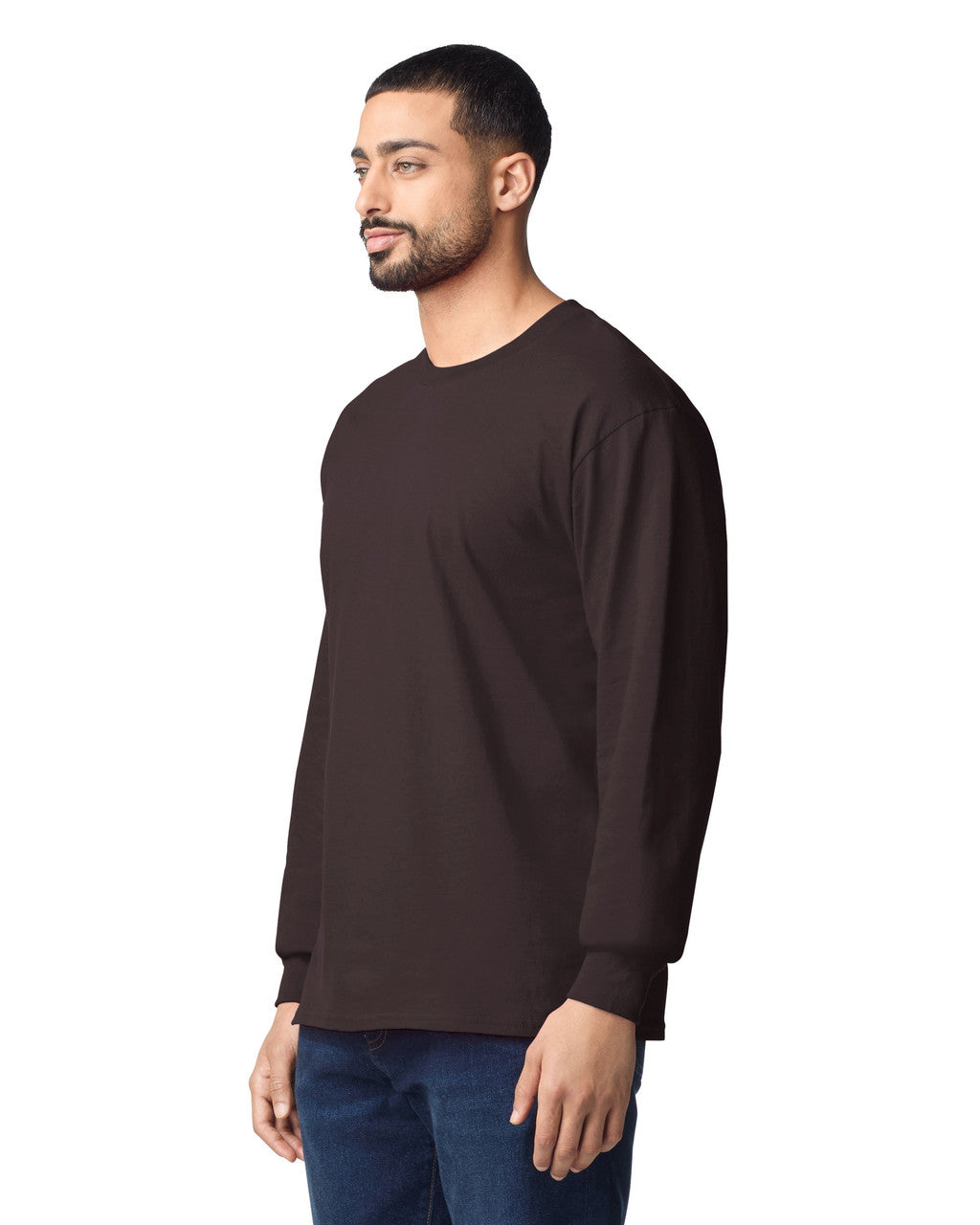 Gildan G240 Ultra Cotton Long Sleeve T-Shirt - Dark Chocolate - model side
