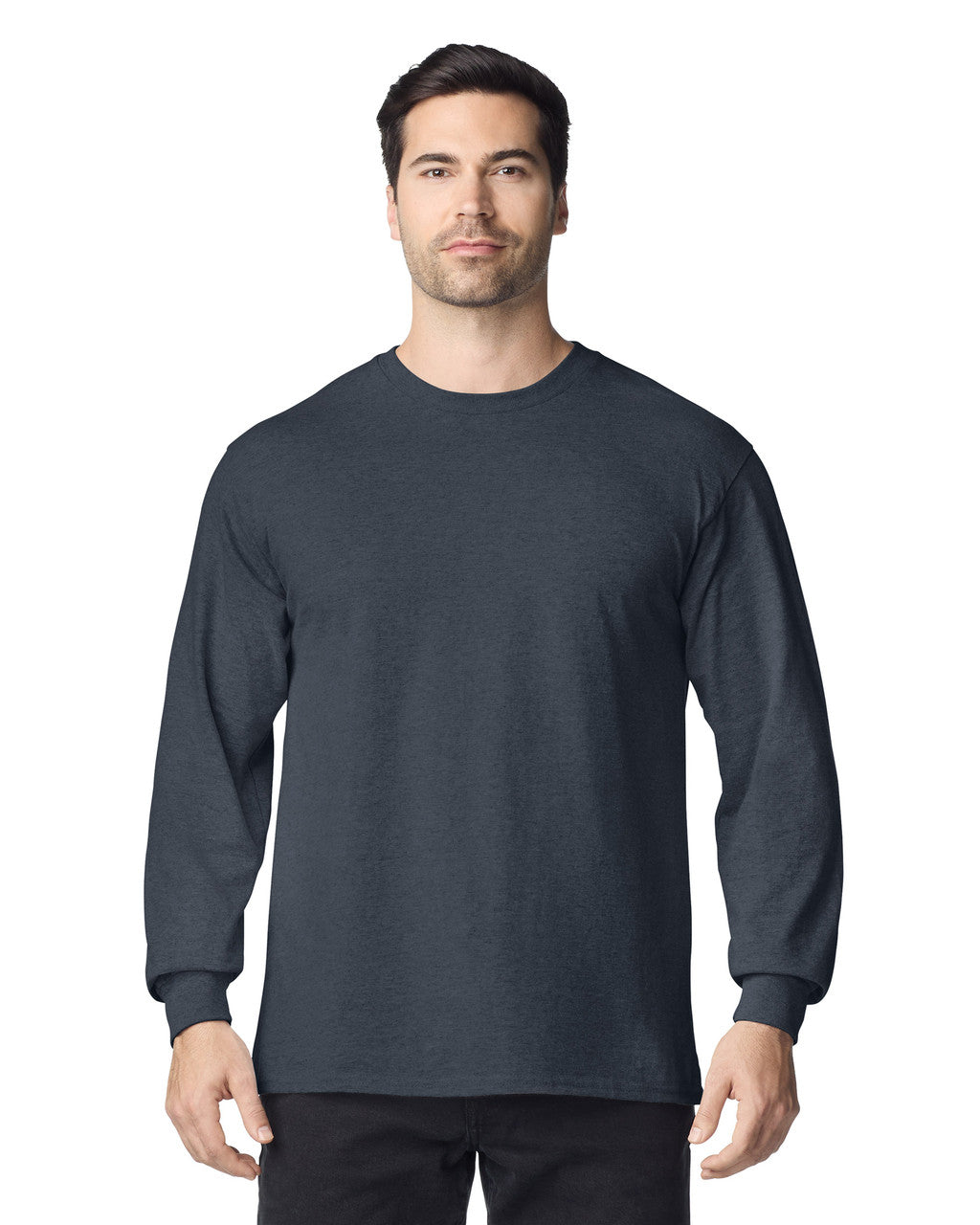 Gildan G240 Ultra Cotton Long Sleeve T-Shirt - Dark Heather - model front