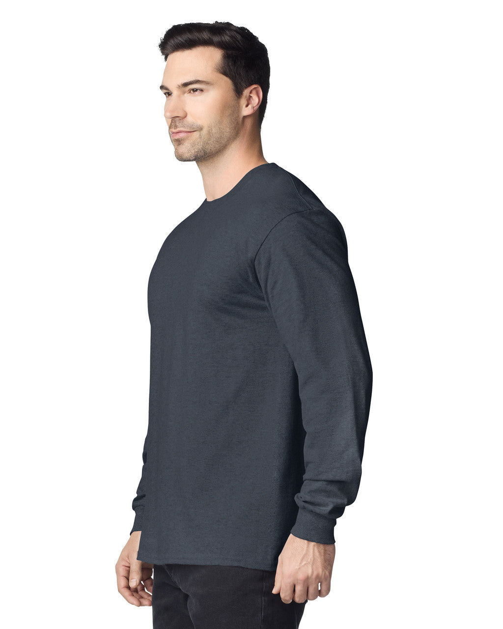 Gildan G240 Ultra Cotton Long Sleeve T-Shirt - Dark Heather - model side