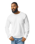 Gildan 2410 Unisex Ultra Cotton Long Sleeve Pocket T-Shirt - White - model front
