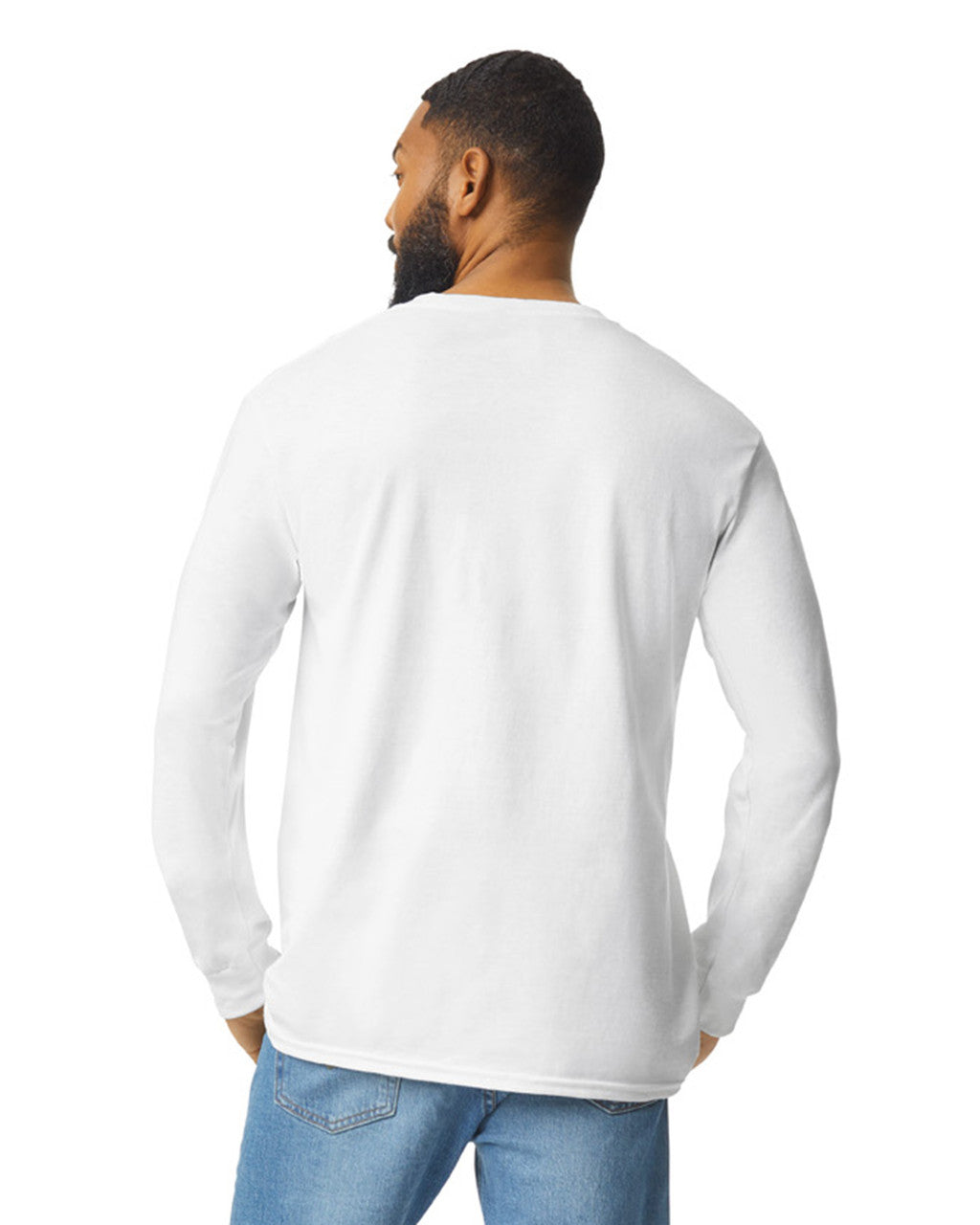 Gildan 2410 Unisex Ultra Cotton Long Sleeve Pocket T-Shirt - White - model back