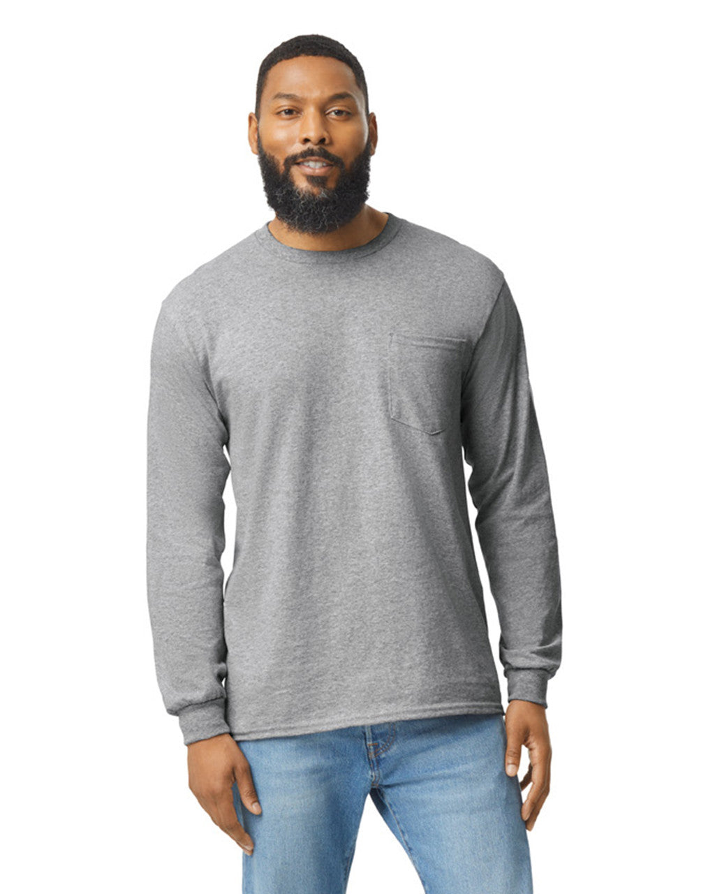 Gildan 2410 Unisex Ultra Cotton Long Sleeve Pocket T-Shirt - Sport Grey - model front
