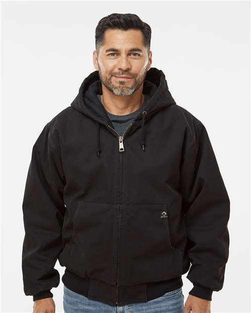 DRI DUCK 5020 Men's Cheyenne Boulder Cloth Hooded Jacket with Tricot Quilt Lining - Black - model front