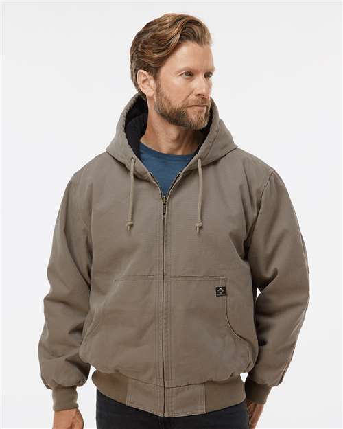 DRI DUCK 5020 Men's Cheyenne Boulder Cloth Hooded Jacket with Tricot Quilt Lining - Gravel - model front