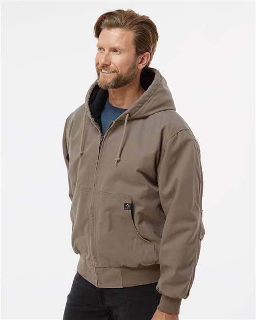 DRI DUCK 5020 Men's Cheyenne Boulder Cloth Hooded Jacket with Tricot Quilt Lining - Gravel - model side
