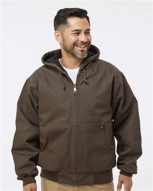 DRI DUCK 5020 Men's Cheyenne Boulder Cloth Hooded Jacket with Tricot Quilt Lining - Tobacco - model front