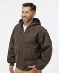 DRI DUCK 5020 Men's Cheyenne Boulder Cloth Hooded Jacket with Tricot Quilt Lining - Tobacco - model side