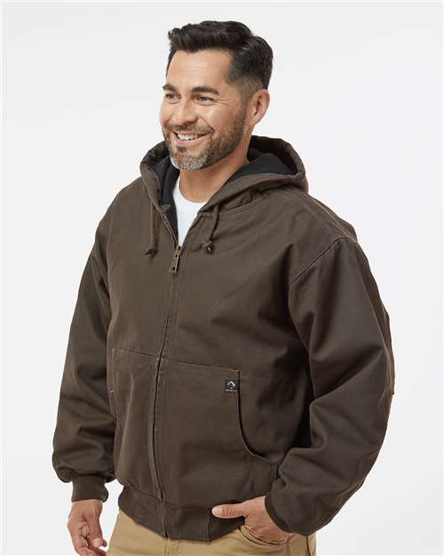 DRI DUCK 5020 Men's Cheyenne Boulder Cloth Hooded Jacket with Tricot Quilt Lining - Tobacco - model side