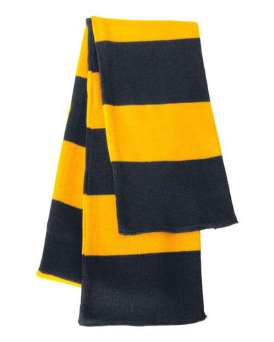 Sportsman SP02 Rugby-Striped Knit Scarf - Navy/ Gold - front