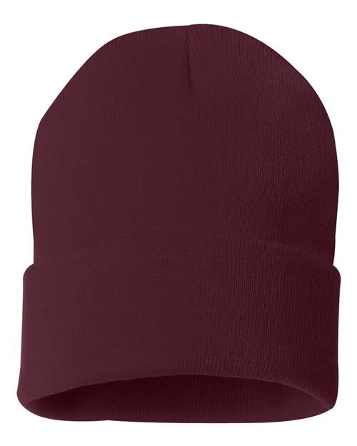 Sportsman SP12 12" Solid Cuffed Beanie - Maroon - front