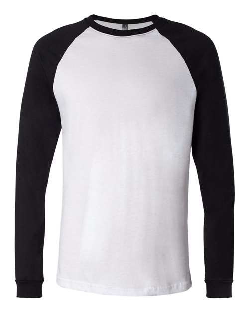 BELLA + CANVAS 3000 Men's Long Sleeve Jersey Baseball Tee - White/ Black - front