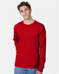 Hanes 5596 Men's Authentic Long Sleeve Pocket T-Shirt - Deep Red - model front