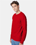 Hanes 5596 Men's Authentic Long Sleeve Pocket T-Shirt - Deep Red - model side