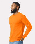 Gildan 2410 Unisex Ultra Cotton Long Sleeve Pocket T-Shirt - Safety Orange - model side