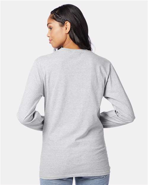 Hanes 5586 Authentic Long Sleeve T-Shirt - Ash - model back