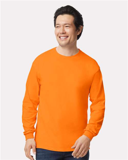 Gildan 2400 Ultra Cotton Long Sleeve T-Shirt - Safety Orange - model front
