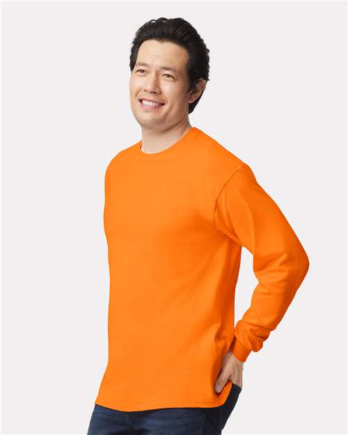 Gildan 2400 Ultra Cotton Long Sleeve T-Shirt - Safety Orange - model side