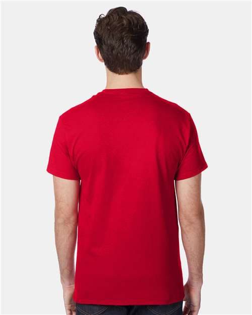Hanes 5590 Men's Authentic Pocket T-Shirt - Deep Red - model back