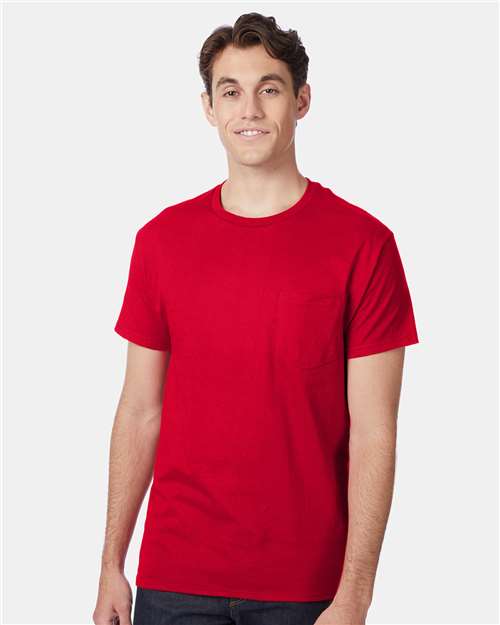Hanes 5590 Men's Authentic Pocket T-Shirt - Deep Red - model front