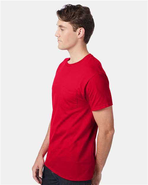 Hanes 5590 Men's Authentic Pocket T-Shirt - Deep Red - model side