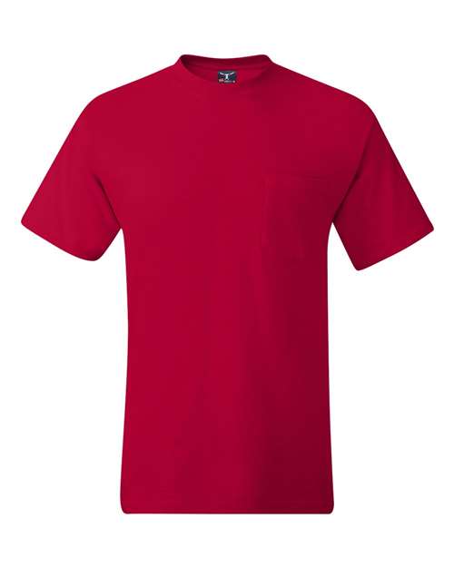 Hanes 5190 Men's Beefy-T Pocket T-Shirt - Deep Red - front