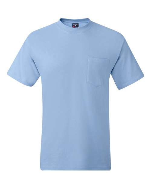 Hanes 5190 Men's Beefy-T Pocket T-Shirt - Light Blue - front