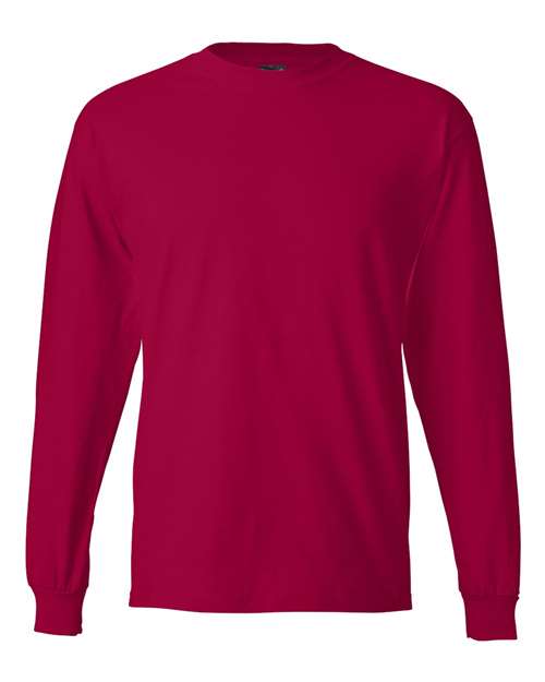 Hanes 5186 Beefy-T Long Sleeve T-Shirt - Deep Red - front