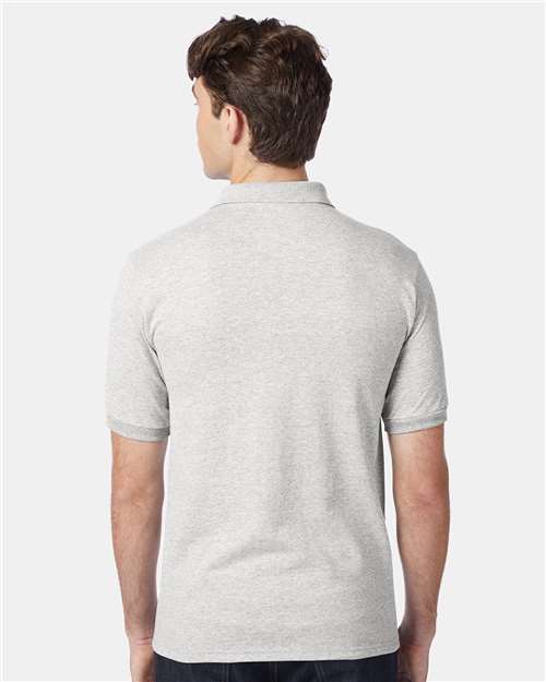 Hanes 054X Men's EcoSmart Jersey Polo - Ash - model back