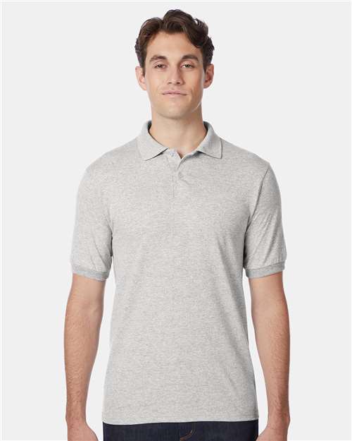 Hanes 054X Men's EcoSmart Jersey Polo - Ash - model front