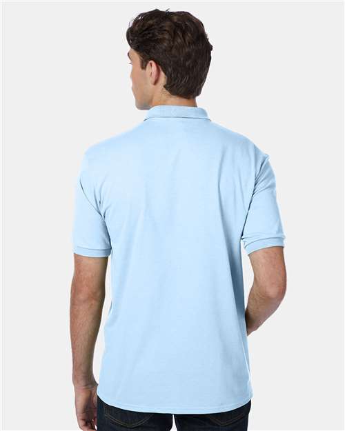 Hanes 054X Men's EcoSmart Jersey Polo - Light Blue - model back