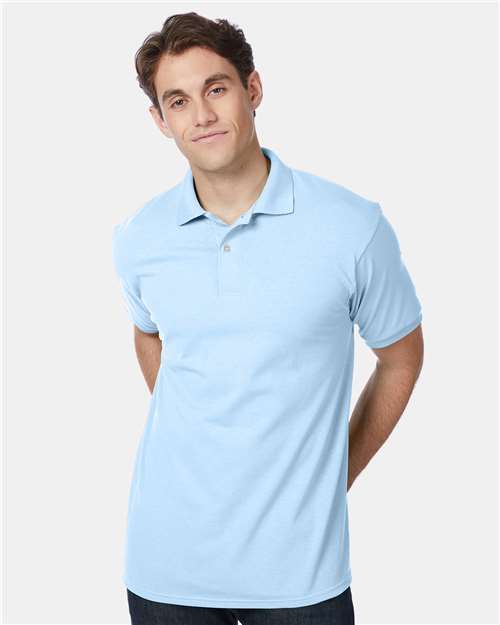 Hanes 054X Men's EcoSmart Jersey Polo - Light Blue - model front