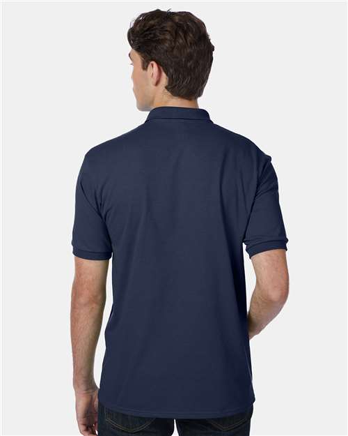 Hanes 054X Men's EcoSmart Jersey Polo - Navy - model back