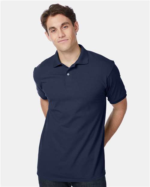 Hanes 054X Men's EcoSmart Jersey Polo - Navy - model front