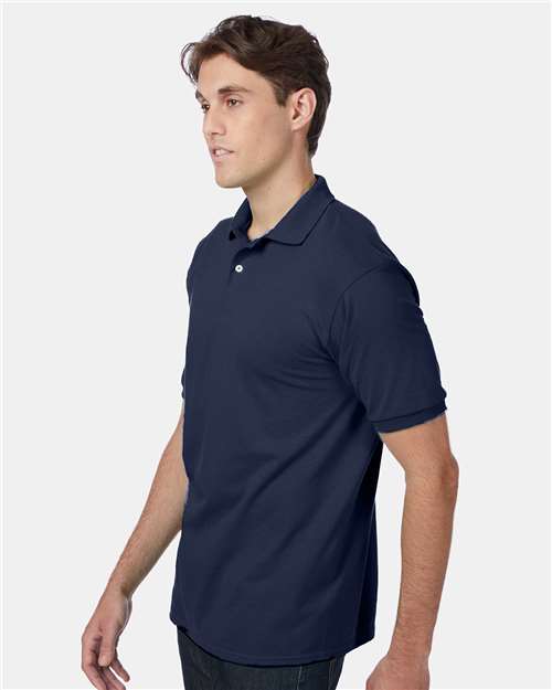 Hanes 054X Men's EcoSmart Jersey Polo - Navy - model side