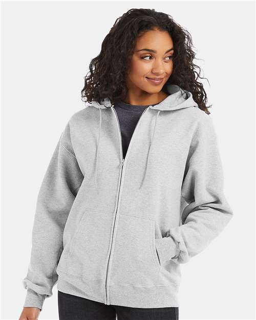 Hanes F280 Unisex Ultimate Cotton Full-Zip Hooded Sweatshirt - Ash - model front