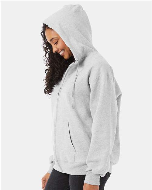 Hanes F280 Unisex Ultimate Cotton Full-Zip Hooded Sweatshirt - Ash - model side
