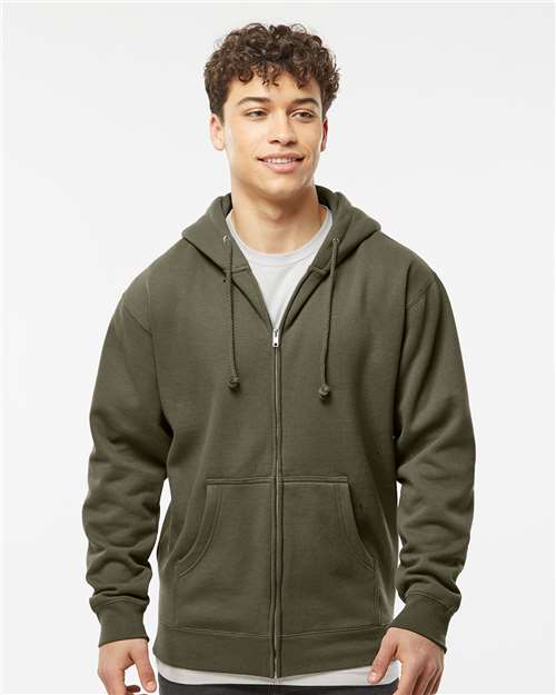 Independent Trading Co. IND4000Z Unisex Heavyweight Full-Zip Hooded Sweatshirt - Army - model front