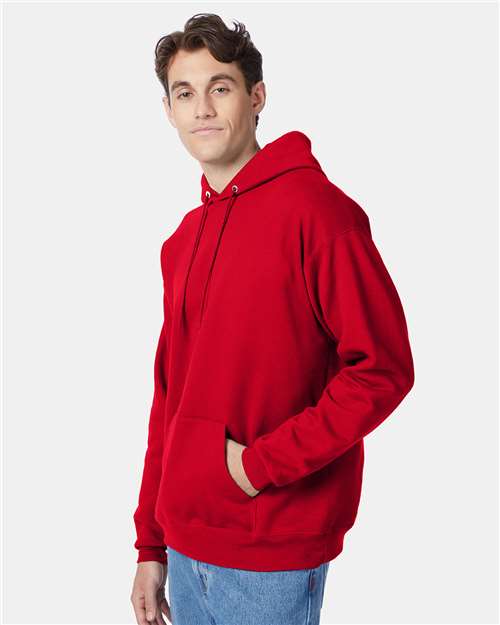Hanes P170 EcoSmart Hooded Sweatshirt - Deep Red - model side