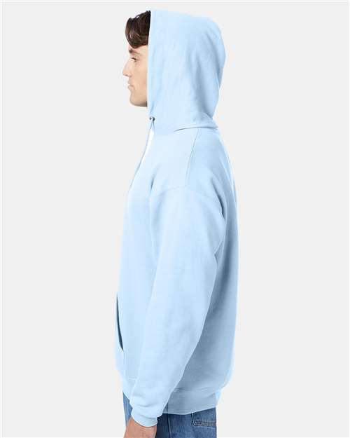 Hanes P170 EcoSmart Hooded Sweatshirt - Light Blue - model side