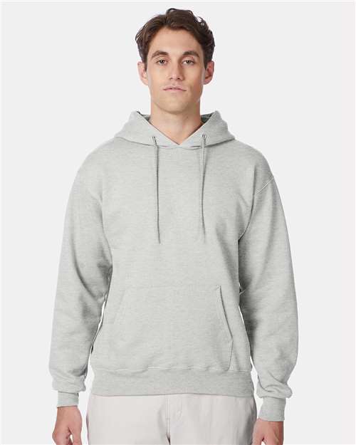 Hanes F170 Ultimate Cotton Hooded Sweatshirt - Ash - model front