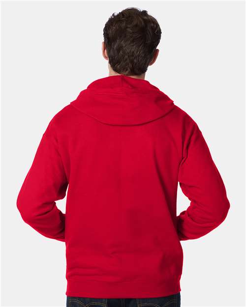Hanes P180 Unisex EcoSmart Full-Zip Hooded Sweatshirt - Deep Red - model back