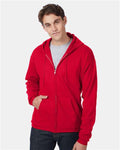 Hanes P180 Unisex EcoSmart Full-Zip Hooded Sweatshirt - Deep Red - model front