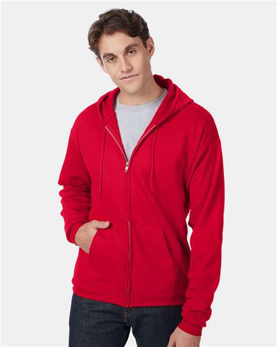 Hanes P180 Unisex EcoSmart Full-Zip Hooded Sweatshirt - Deep Red - model front