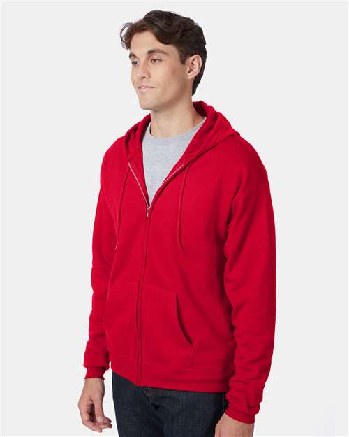 Hanes P180 Unisex EcoSmart Full-Zip Hooded Sweatshirt - Deep Red - model side